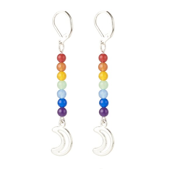 NWOT Natural Jade Chakra Long dangle earring w moon &/or Star Mix & match 2/$10 - Picture 6 of 6